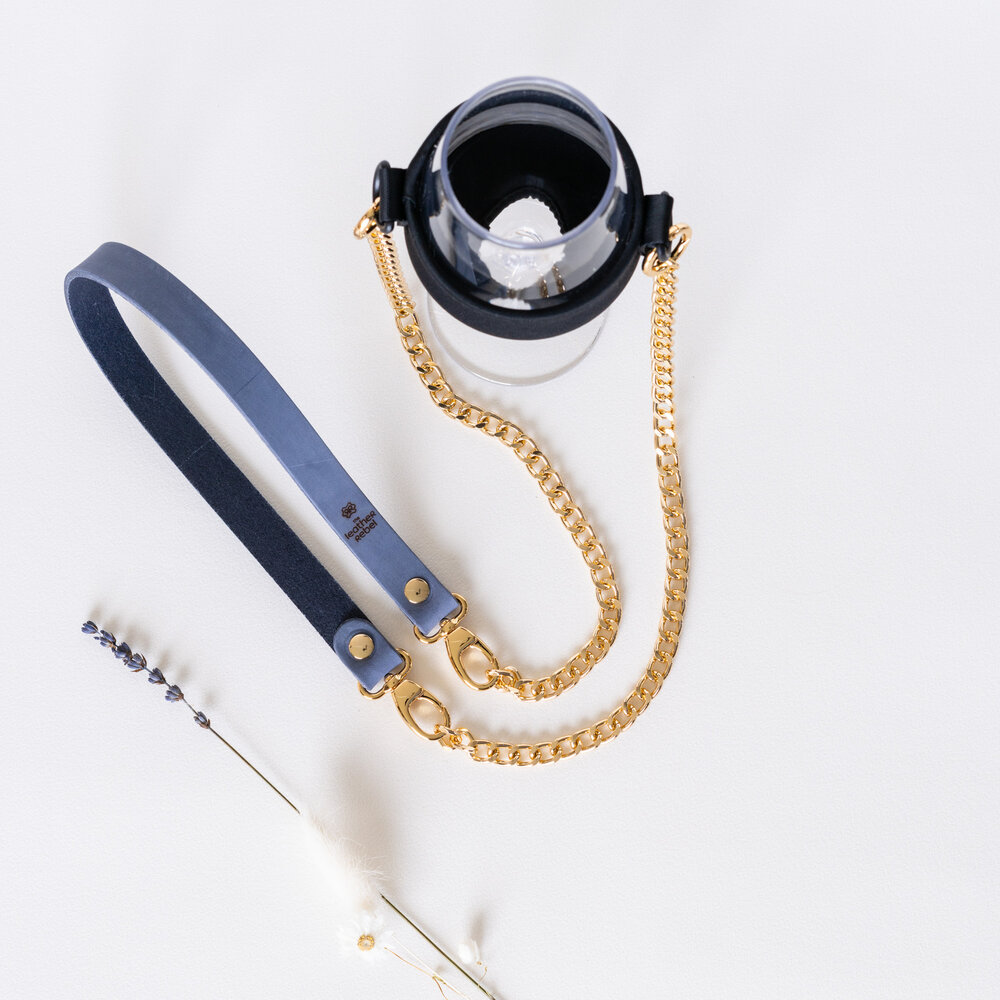 Wijnglashouder blauw goud