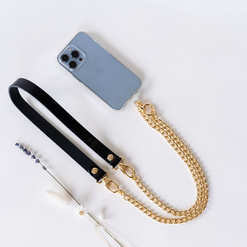 Telefoonkoord zwart goud
