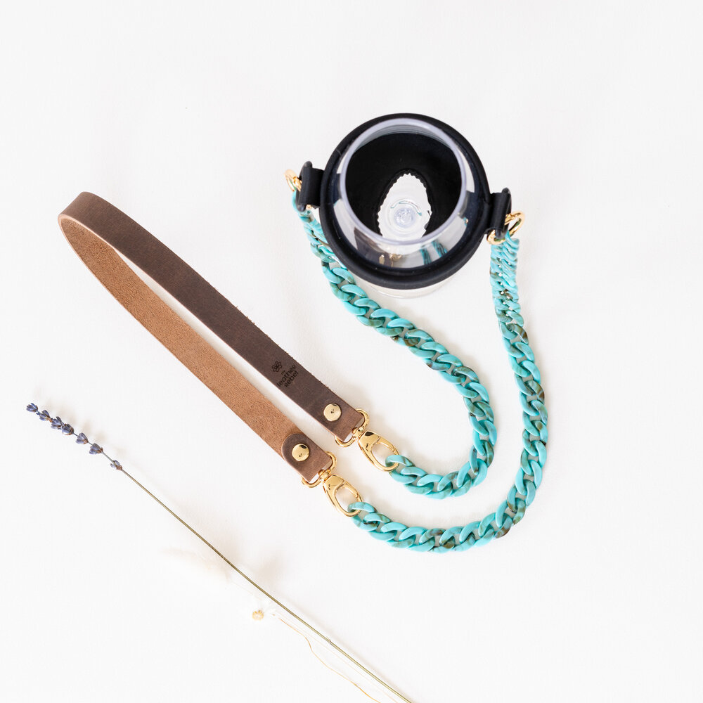 Wijnglashouder buffel bruin - aqua