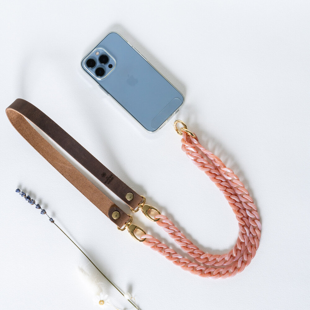 Telefoonkoord buffel bruin - oud roze