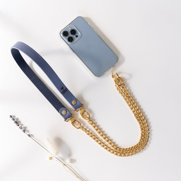 Telefoonkoord blauw goud