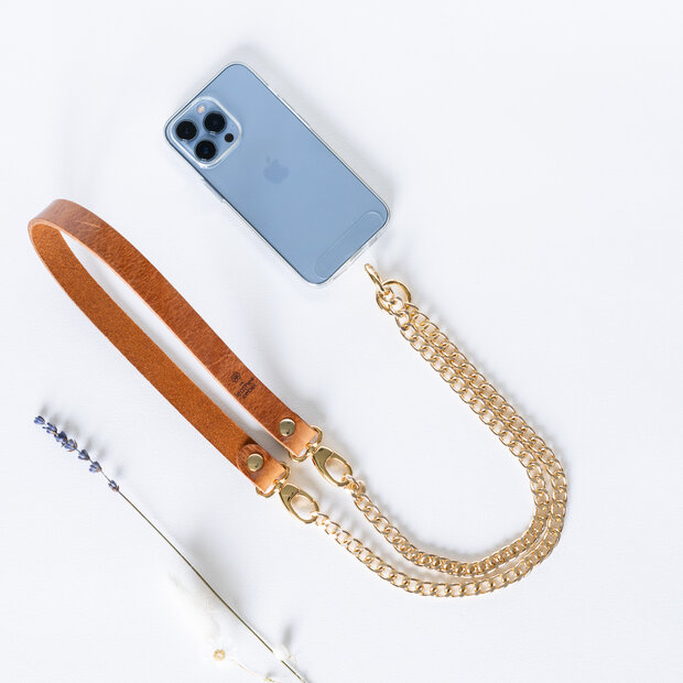 Telefoonkoord cognac - goud