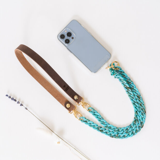 Telefoonkoord buffel bruin - aqua
