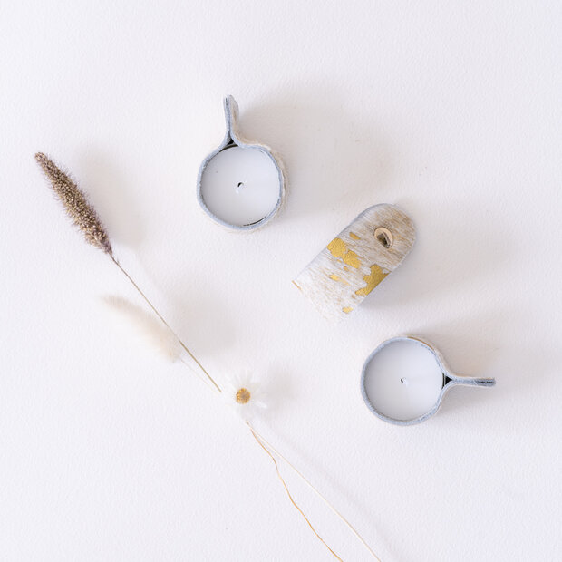 Waxinelichthouder beige - goud