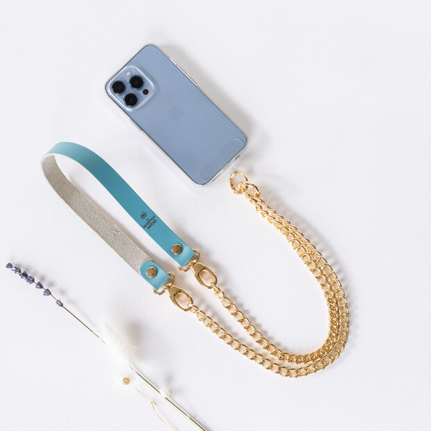 Telefoonkoord aqua goud